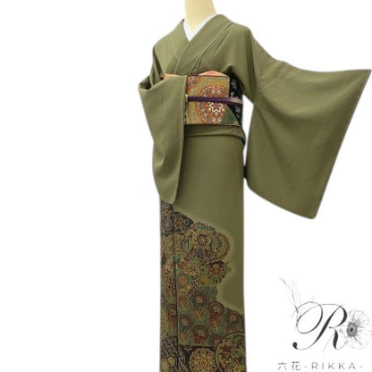 六花-RIKKA- 新品 正絹 前田仁仙落款 更紗 大人のモダンエレガンス、仁仙更紗☆ 仕付け糸付 付下げ 着物 A6094