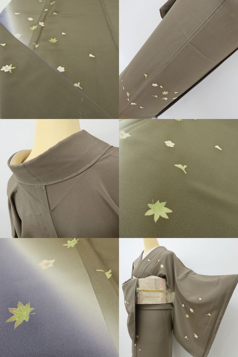 六花-RIKKA- 新品 正絹 作家物落款 トールサイズ 桜、イチョウ、楓。ひらり、秋の彩り♪ 仕付け糸付 訪問着 着物 A6096