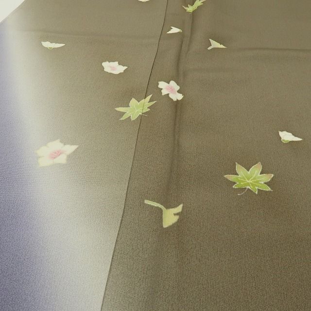 六花-RIKKA- 新品 正絹 作家物落款 トールサイズ 桜、イチョウ、楓。ひらり、秋の彩り♪ 仕付け糸付 訪問着 着物 A6096