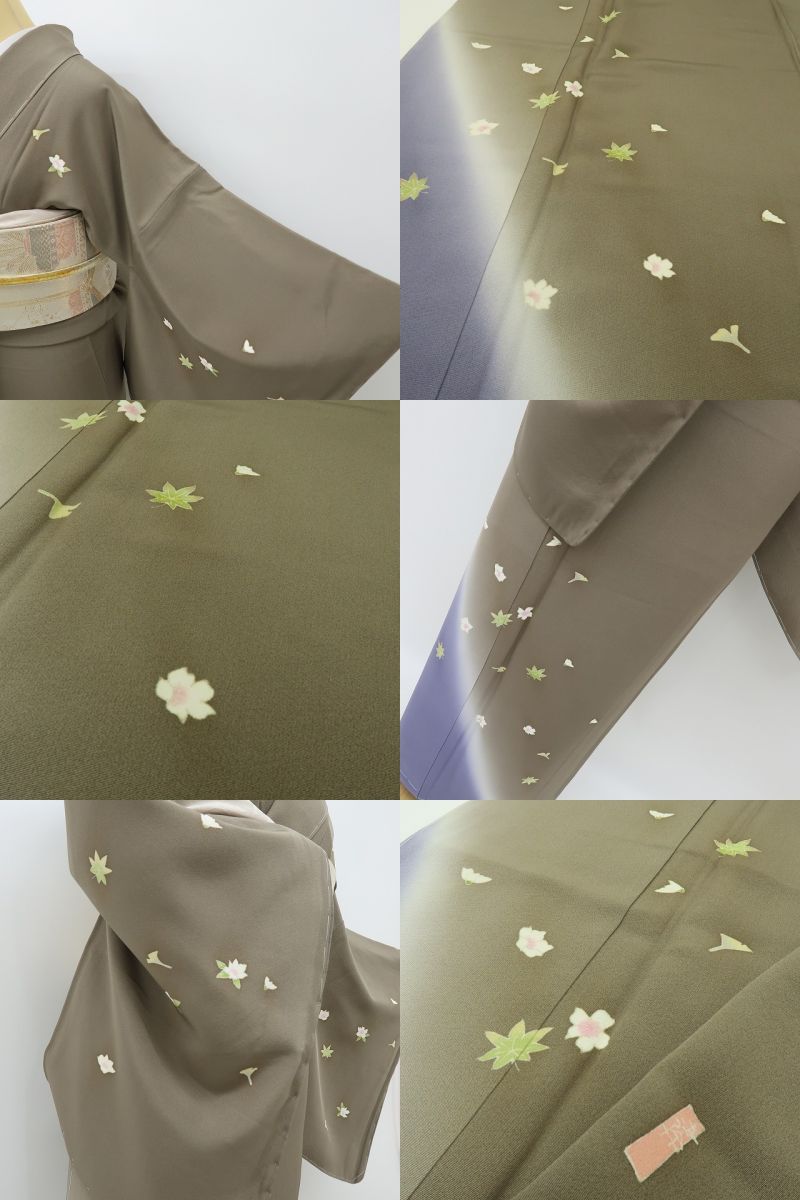 六花-RIKKA- 新品 正絹 作家物落款 トールサイズ 桜、イチョウ、楓。ひらり、秋の彩り♪ 仕付け糸付 訪問着 着物 A6096