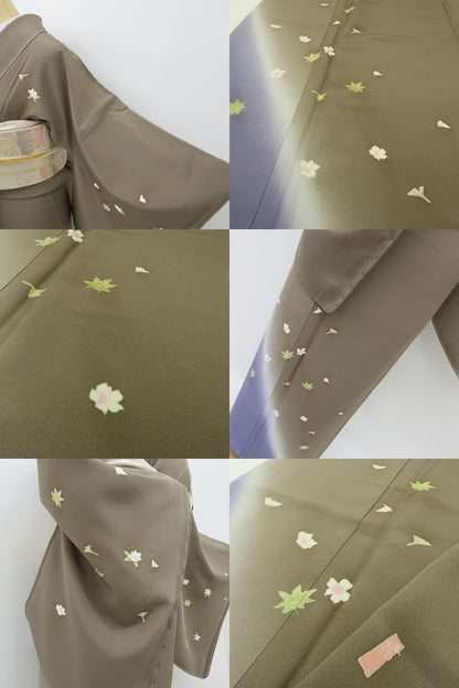 六花-RIKKA- 新品 正絹 作家物落款 トールサイズ 桜、イチョウ、楓。ひらり、秋の彩り♪ 仕付け糸付 訪問着 着物 A6096