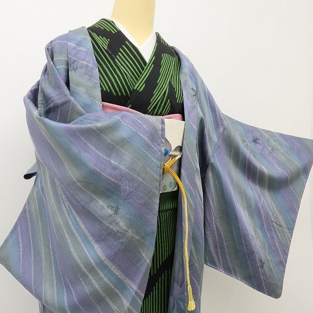 六花-RIKKA- 美品 正絹 単衣 さっと羽織れば、ぐっと洒落る！ 羽織紐付 長羽織 着物 A6103