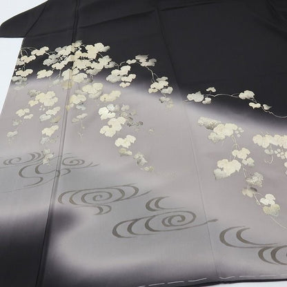 六花-RIKKA- 新品 正絹 金駒刺繡 金彩 蔦 仕付け糸付 ブラックに咲く、金の余韻☆ 訪問着 着物 A6106