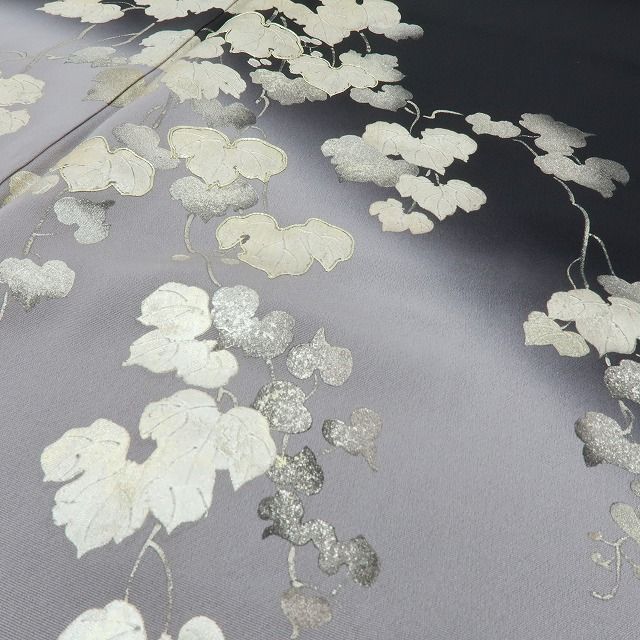 六花-RIKKA- 新品 正絹 金駒刺繡 金彩 蔦 仕付け糸付 ブラックに咲く、金の余韻☆ 訪問着 着物 A6106