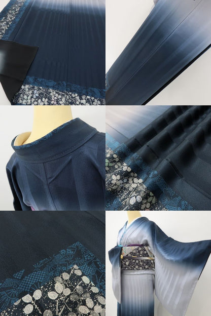 六花-RIKKA- 美品 正絹 萩 花扇 絵になる夜明け前☆ 訪問着 着物 A6111
