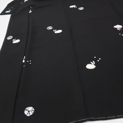 六花-RIKKA- 新品 正絹 ゆきうさぎ トールサイズ クールなブラックに、ふわりと恋する雪うさぎ♪ 仕付け糸付 小紋 着物 A6114