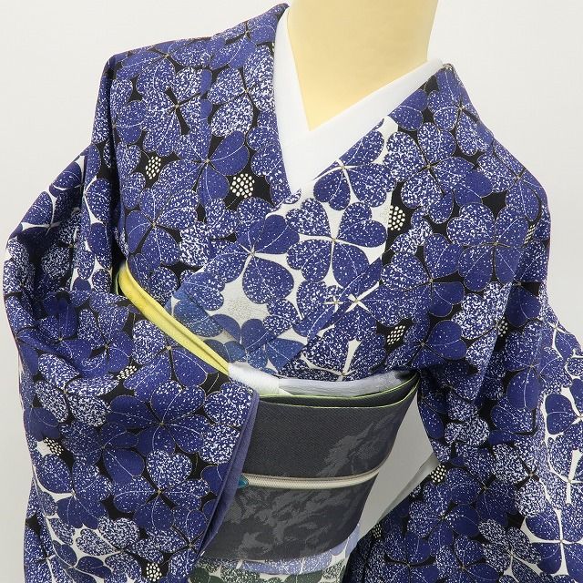 六花-RIKKA- 美品 正絹 京友禅競技大会 京都府知事賞 幸運を呼ぶ、幻想的な四つ葉の世界♪ トールサイズ 付下げ小紋 着物 A6124