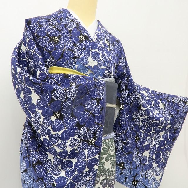 六花-RIKKA- 美品 正絹 京友禅競技大会 京都府知事賞 幸運を呼ぶ、幻想的な四つ葉の世界♪ トールサイズ 付下げ小紋 着物 A6124
