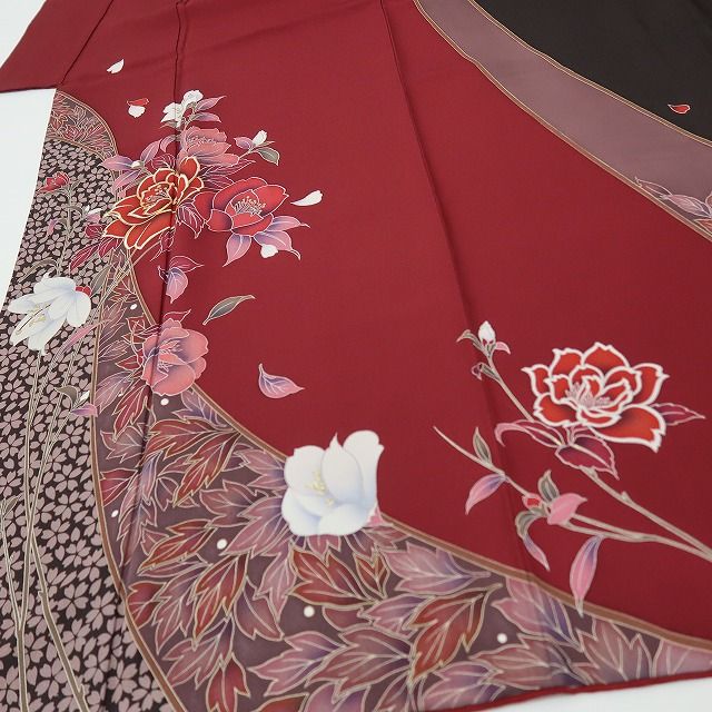 六花-RIKKA- 美品未着用 正絹 金駒刺繡 牡丹 百合 椿 桜 ルビー色に咲く、艶やか花絵巻♪ 訪問着 着物 A6125