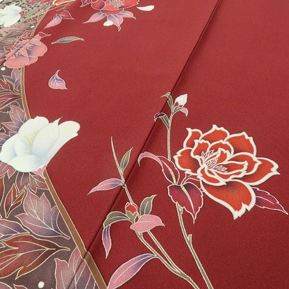 六花-RIKKA- 美品未着用 正絹 金駒刺繡 牡丹 百合 椿 桜 ルビー色に咲く、艶やか花絵巻♪ 訪問着 着物 A6125