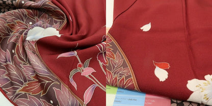 六花-RIKKA- 美品未着用 正絹 金駒刺繡 牡丹 百合 椿 桜 ルビー色に咲く、艶やか花絵巻♪ 訪問着 着物 A6125