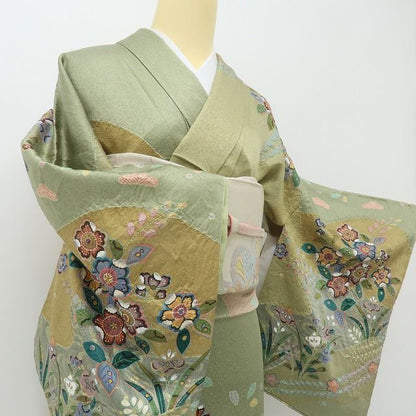 六花-RIKKA- 美品 正絹 絞り 箔散らし 四季の草花と鴛鴦の贅沢なおもてなし♪ トールサイズ 訪問着 着物 A6130