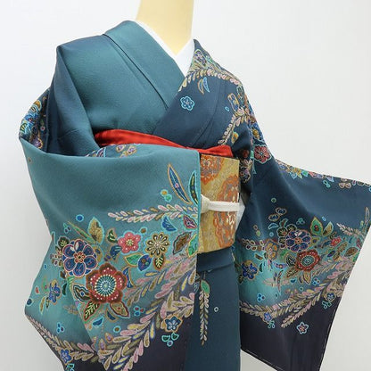 六花-RIKKA- 美品 正絹 絞り トールサイズ 深海に咲く花々に魅せられて♪ 訪問着 着物 A6131