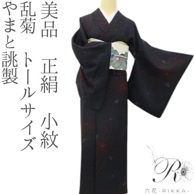 六花-RIKKA- 美品 正絹 やまと誂製 乱菊 トールサイズ 夜空に打ち上がる乱菊☆ 小紋 着物 A6132