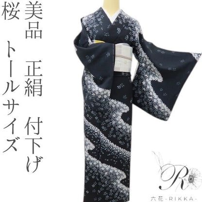 六花-RIKKA- 美品 正絹 桜 トールサイズ モノトーンの桜美人！ 付下げ 着物 A6133