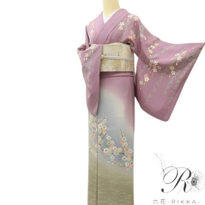 六花-RIKKA- 美品 正絹 花井幸子落款 刺繍 梅や桜、枝垂れ柳、春の庭園の主役になる！ 訪問着 着物 A6141