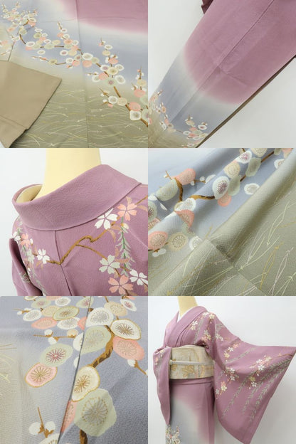 六花-RIKKA- 美品 正絹 花井幸子落款 刺繍 梅や桜、枝垂れ柳、春の庭園の主役になる！ 訪問着 着物 A6141