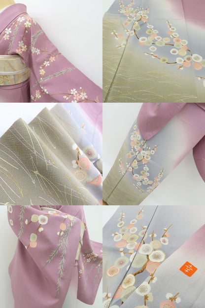 六花-RIKKA- 美品 正絹 花井幸子落款 刺繍 梅や桜、枝垂れ柳、春の庭園の主役になる！ 訪問着 着物 A6141