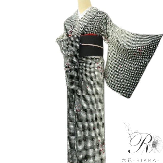 六花-RIKKA- 洗える着物 桜 市松 トールサイズ カッコいいのに、ちゃんとカワイイ♪欲張り心をくすぐる桜市松！ 小紋 着物 A6144