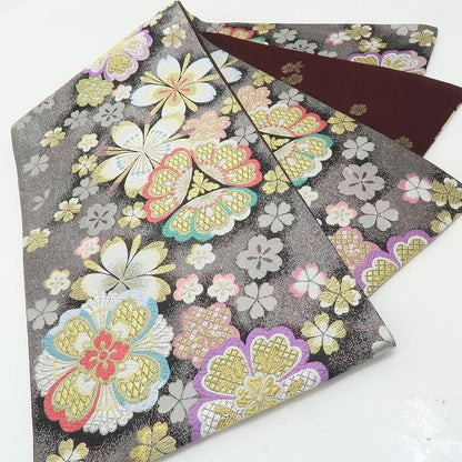 六花-RIKKA- 正絹 金通し 金駒刺繡 トールサイズ ブラックに咲き誇る、ハレの日の華やぎ☆ 振袖・袋帯 ２点セット 着物 A6157