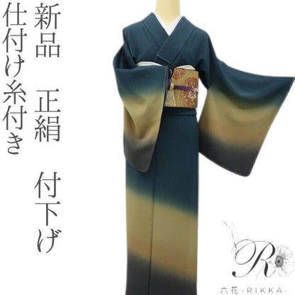 六花-RIKKA- 新品 正絹 仕付け糸 落ち着きの中に個性が光る！濃い藍色×縦縞 付下げ 着物 A6162