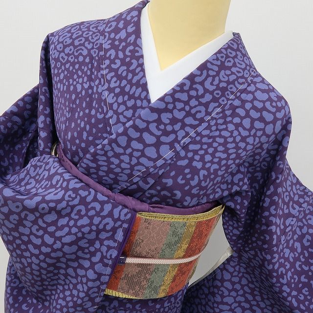 六花-RIKKA- 新品 正絹 トール・ゆったりサイズ 絶妙な裏切りが魅力の深紫色! 仕付け糸付 小紋 着物 A6166