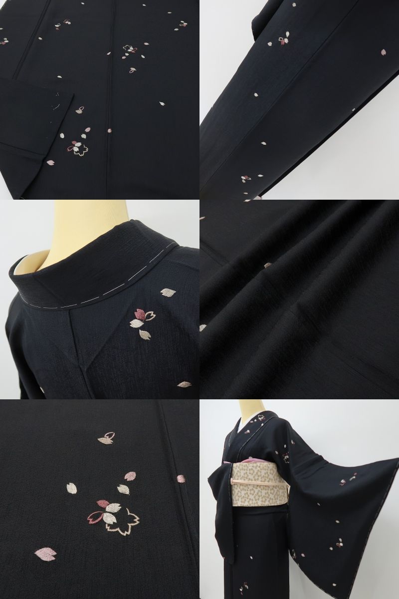 六花-RIKKA- 新品 正絹 刺繍 桜 トールサイズ ちらり、ひらり。秘密めく刺繍桜♪ 仕付け糸付 小紋 着物 A6168