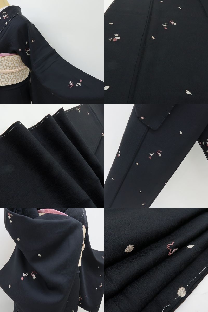 六花-RIKKA- 新品 正絹 刺繍 桜 トールサイズ ちらり、ひらり。秘密めく刺繍桜♪ 仕付け糸付 小紋 着物 A6168