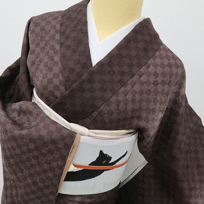 六花-RIKKA- 美品 正絹 市松 桜 そっと、そ〜っと忍ぶ、隠れ桜の遊び心! 小紋 着物 A6170