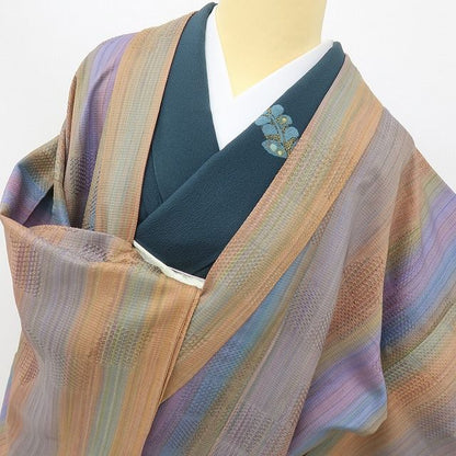 六花-RIKKA- 美品 正絹 単衣 岩浅公展落款 縦暈し 春と秋のまとう虹☆ ロング丈 道中着 着物 A6171