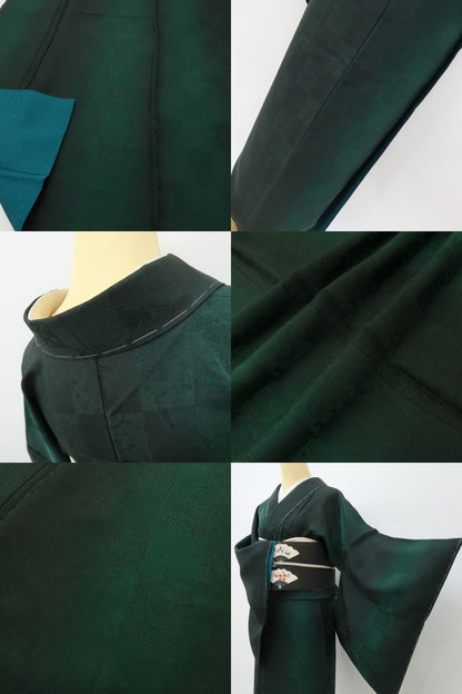 六花-RIKKA- 新品 正絹 仕付け糸付 トールサイズ 神秘の森に咲く、牡丹市松の誘惑☆ 小紋 着物 A6178