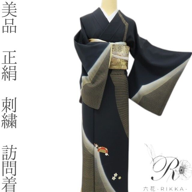 六花-RIKKA- 美品 正絹 刺繍 櫛と簪、桜と兎。 おしゃれを楽しむ小さな物語♪ 訪問着 着物 A6185