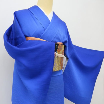 六花-RIKKA- 美品 正絹 凛と華やぐブルーに、桜を忍ばせて♪ 大島明落款 付下げ 着物 A6186