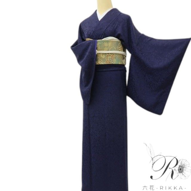 六花-RIKKA- 美品 正絹 紺藍色が深呼吸する、万華鏡☆ 色無地 着物 A6189