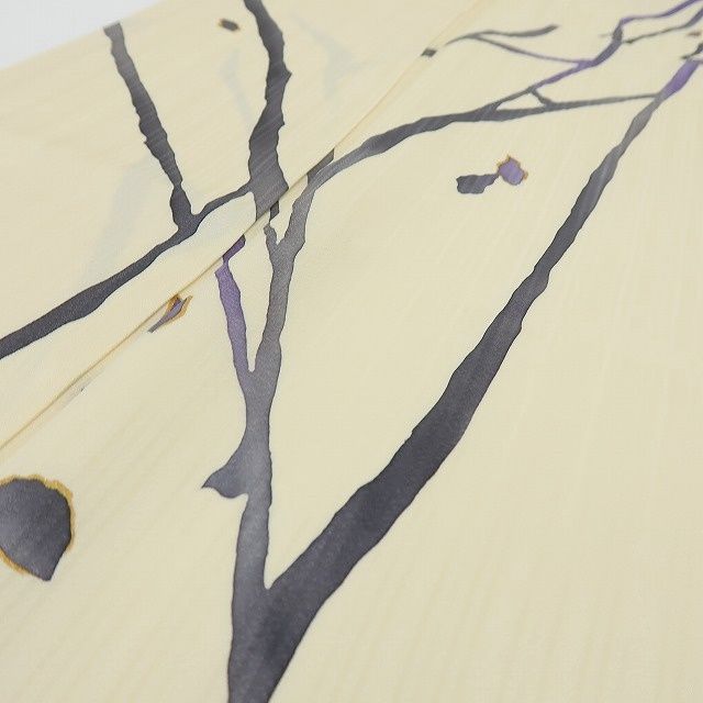 六花-RIKKA- 美品 正絹 トールサイズ アイボリーに咲く、紫の余韻。まとう、自然のアート♪ 小紋 着物 A6192