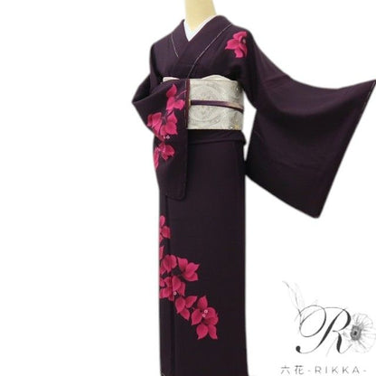 六花-RIKKA- 新品 正絹 トール・ワイドサイズ 大人ピンクのブーゲンビリア♪ 仕付け糸付 訪問着 着物 A6194