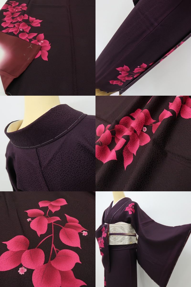 六花-RIKKA- 新品 正絹 トール・ワイドサイズ 大人ピンクのブーゲンビリア♪ 仕付け糸付 訪問着 着物 A6194