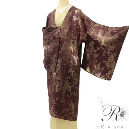 六花-RIKKA- 美品 正絹 ロング丈 視線集中！光のクロス×葡萄唐草☆ 道中着 着物 A6197