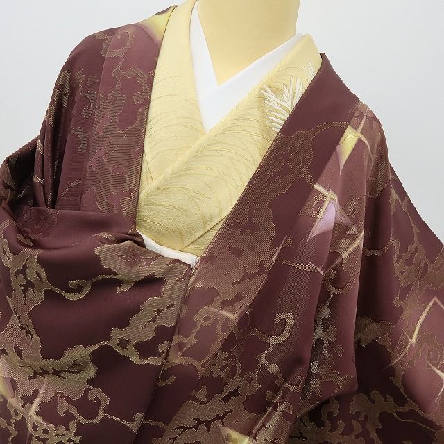 六花-RIKKA- 美品 正絹 ロング丈 視線集中！光のクロス×葡萄唐草☆ 道中着 着物 A6197