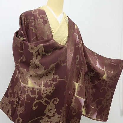 六花-RIKKA- 美品 正絹 ロング丈 視線集中！光のクロス×葡萄唐草☆ 道中着 着物 A6197