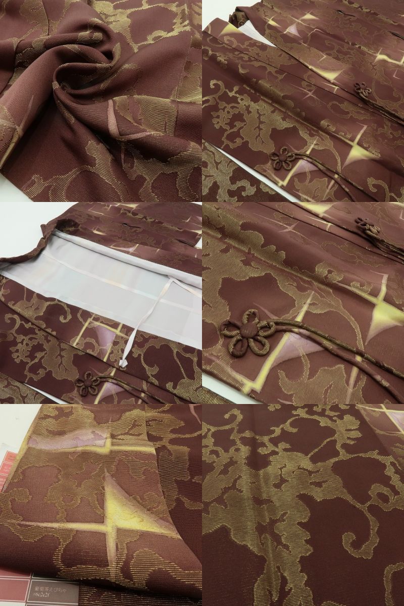 六花-RIKKA- 美品 正絹 ロング丈 視線集中！光のクロス×葡萄唐草☆ 道中着 着物 A6197