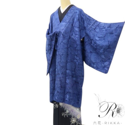 六花-RIKKA- 美品 正絹 ロング丈 桔梗色の水面の魔法に、鉄線唐草☆ 道中着 着物 A6201