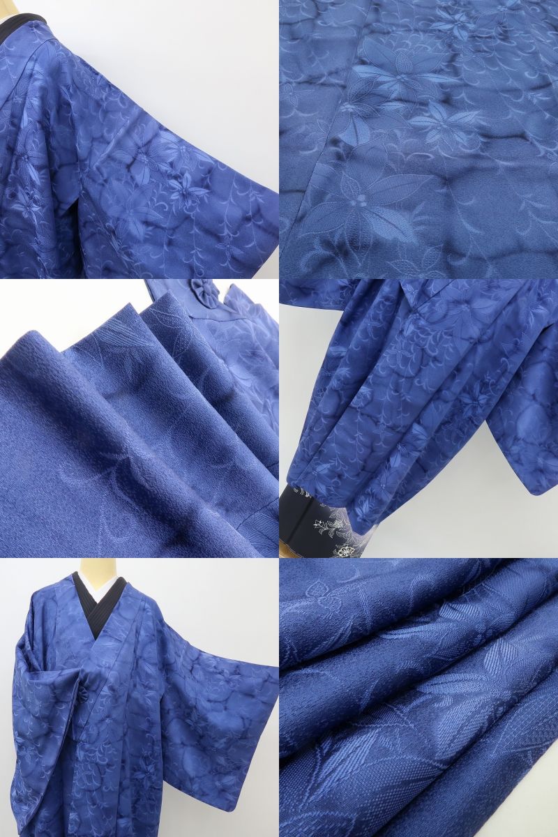 六花-RIKKA- 美品 正絹 ロング丈 桔梗色の水面の魔法に、鉄線唐草☆ 道中着 着物 A6201