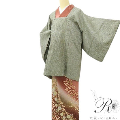 六花-RIKKA- 美品 正絹 総絞り シックなのに華がある青丹色♪ 道行コート 着物 A6205