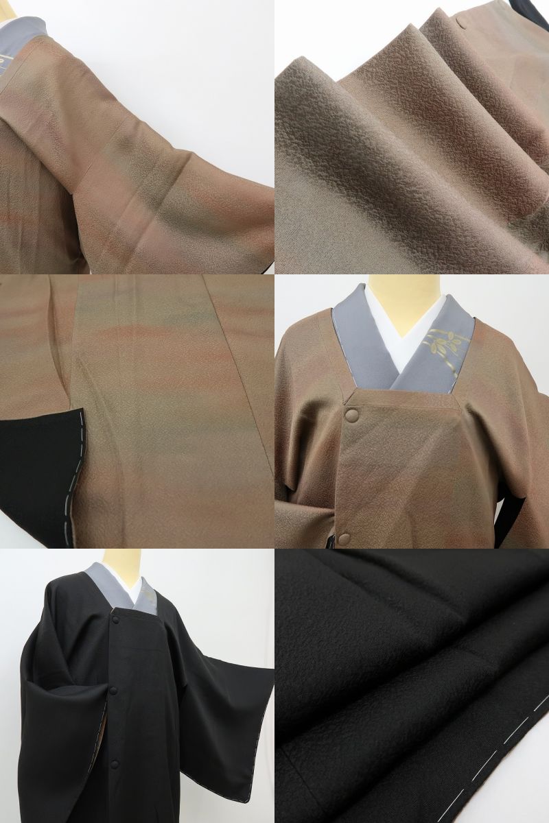 六花-RIKKA- 新品 正絹 リバーシブル ブラック×渋紙色。一枚でまとう、二つの私！ 道行コート 着物 A6207