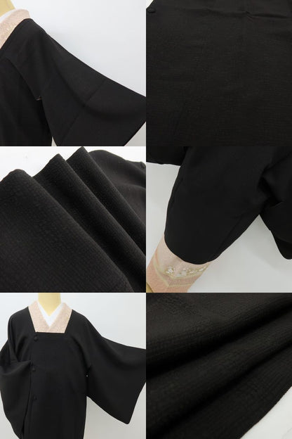 六花-RIKKA- 美品 正絹 ただの黒じゃない、格上げ上手な万能ブラック！ 道行コート 着物 A6210