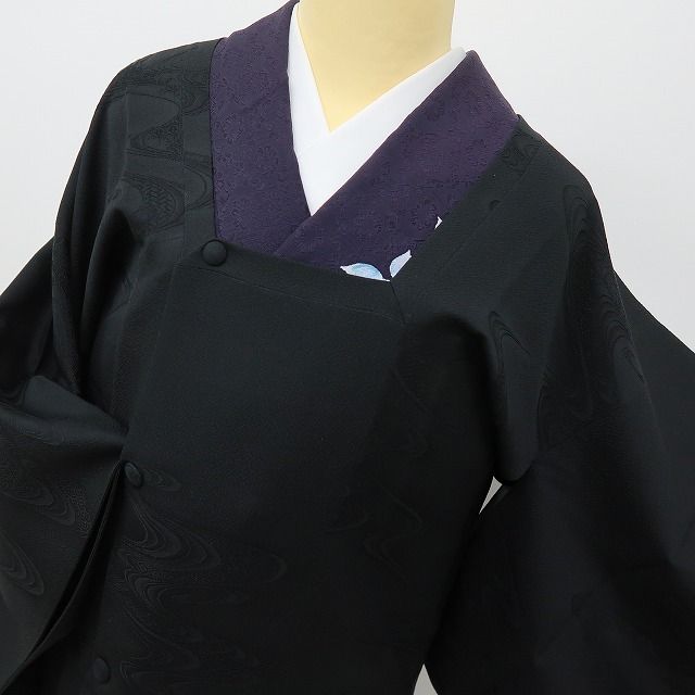六花-RIKKA- 美品 正絹 無敵のコーディネート力！ブラック×流水☆ 道中着 着物 A6214