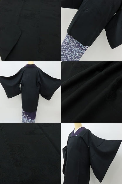 六花-RIKKA- 美品 正絹 無敵のコーディネート力！ブラック×流水☆ 道中着 着物 A6214