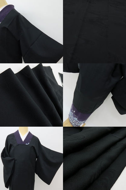 六花-RIKKA- 美品 正絹 無敵のコーディネート力！ブラック×流水☆ 道中着 着物 A6214