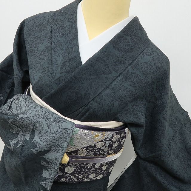 六花-RIKKA- 美品 正絹 作家物落款 トール・ワイドサイズ 光立つ、錆鉄御納戸色の木蔭に魅せられて。 訪問着 着物 A6217